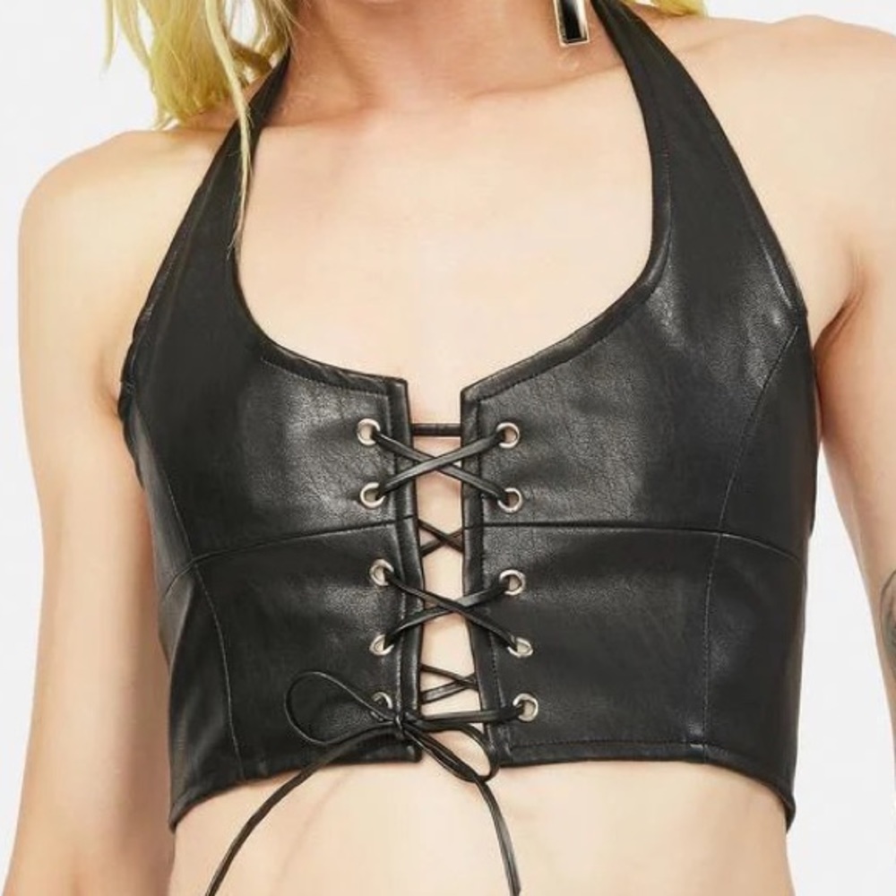The Kript Alaia leather lace up top